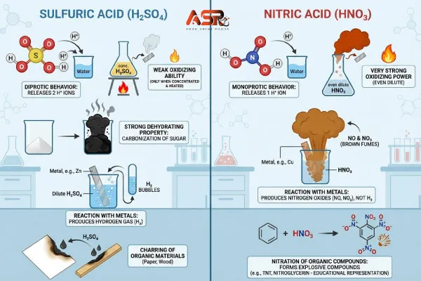 فرق خواص شیمیایی اسید سولفوریک با اسید نیتریک