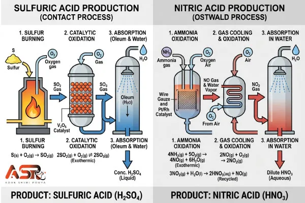فرق روش تولید اسید سولفوریک و اسید نیتریک