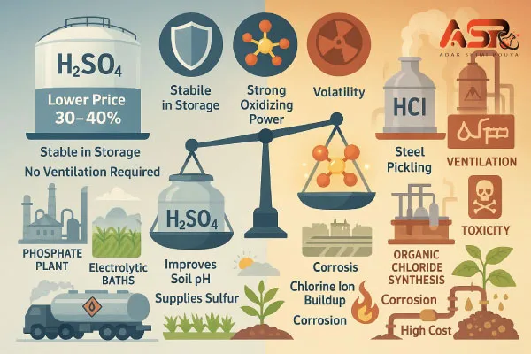 مزایای اسید سولفوریک نسبت به اسید کلریدریک